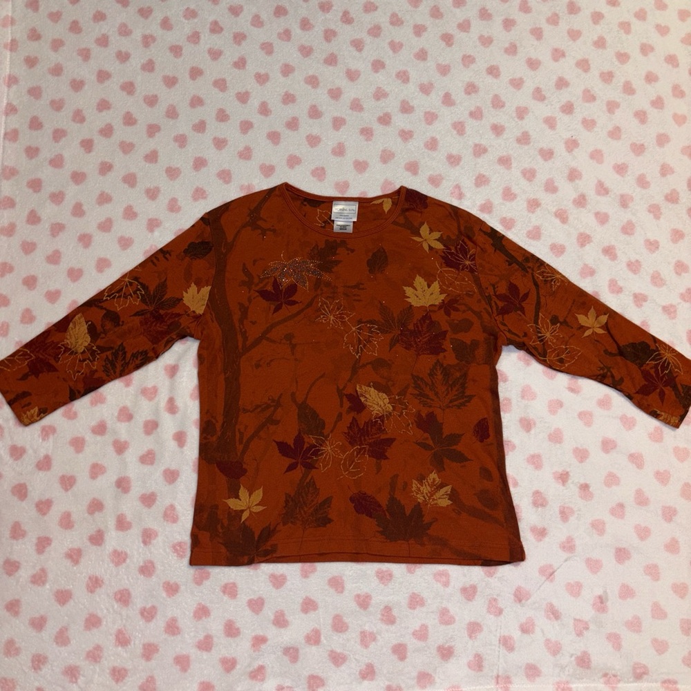 Vintage fall leaves orange top size medium
